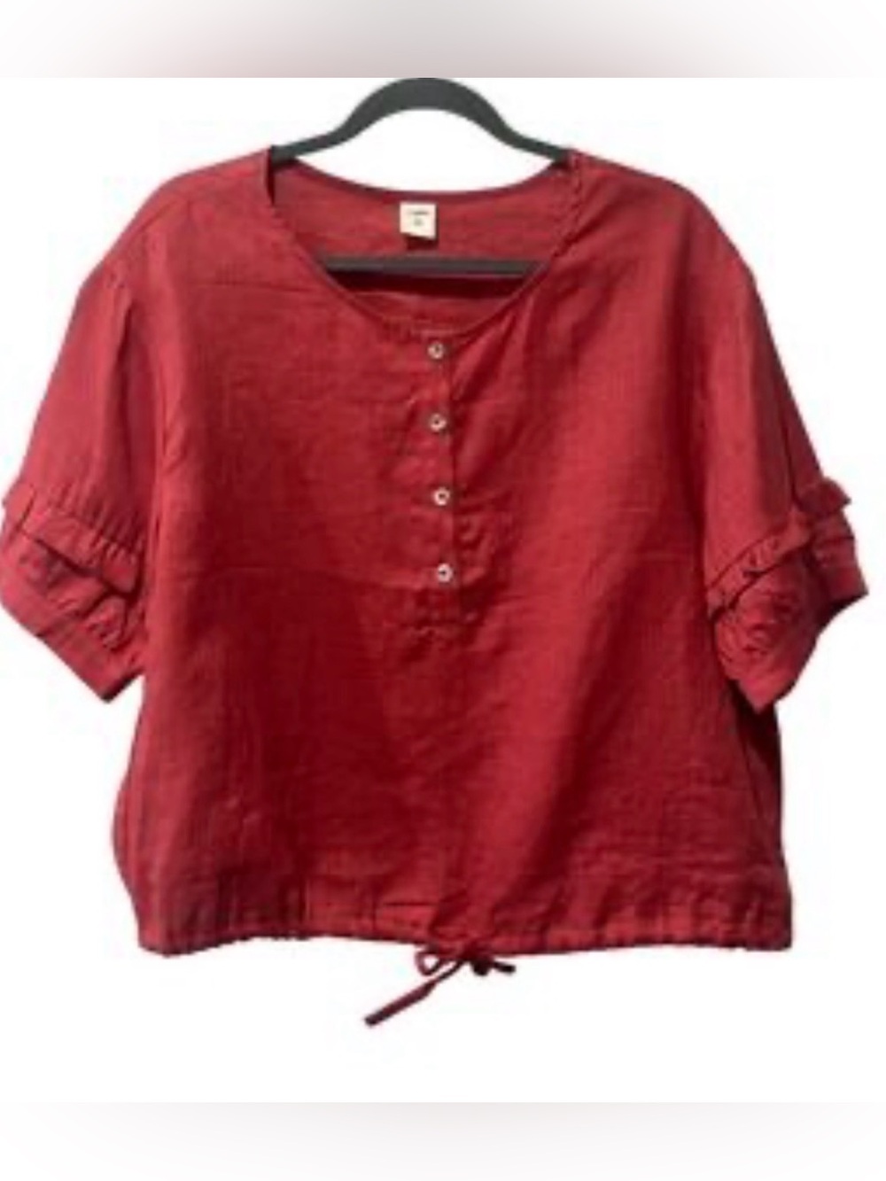 LINTICO Zoey 100% Linen Flutter Sleeve Drawstring Blouse Red XL lagenlook